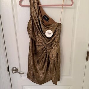 DO + BE Metallic Bronze One-Shoulder Dress…Small